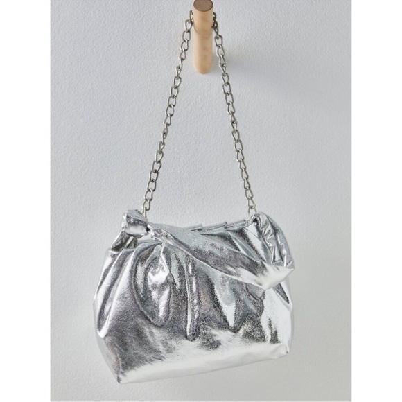 Free People Handbags - NWT Free People Viva La Vegan Clutch Silver Convertible Mini Purse Chain Metal